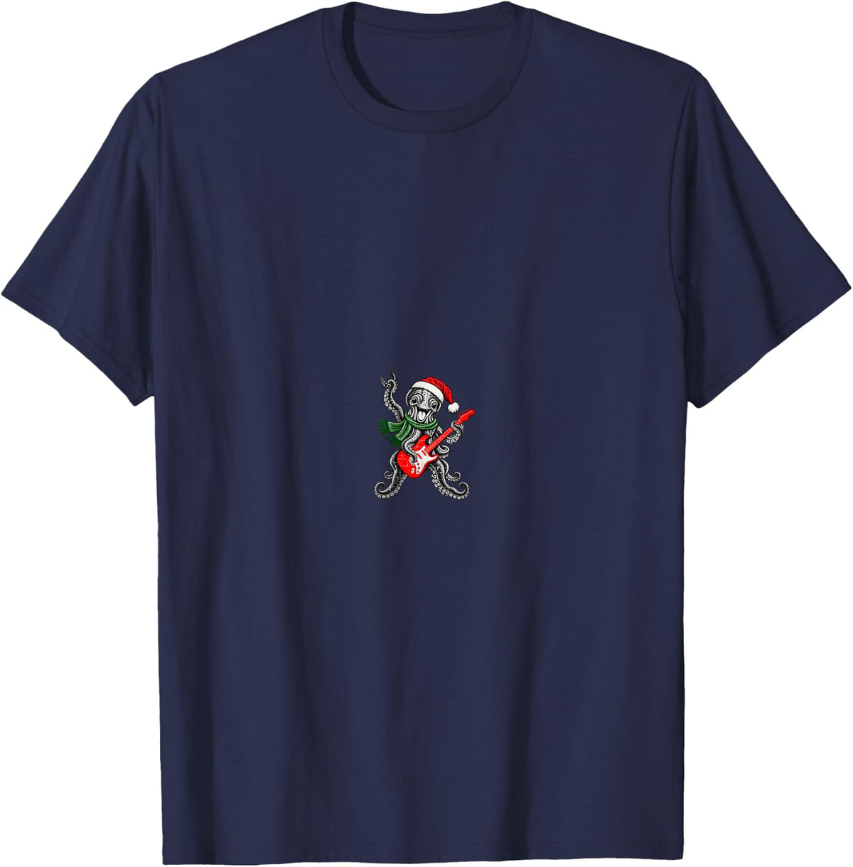 Vintage Octopus Rock Playing Guitar Funny Christmas T-Shirt - Navy Blue