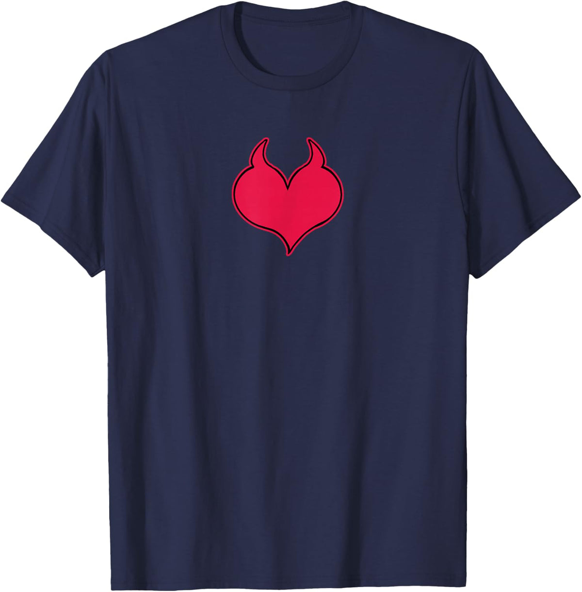 Cute Devil Red Heart Soft Grunge Goth Gothic Dark Aesthetic Tees T Shirts - Navy Blue