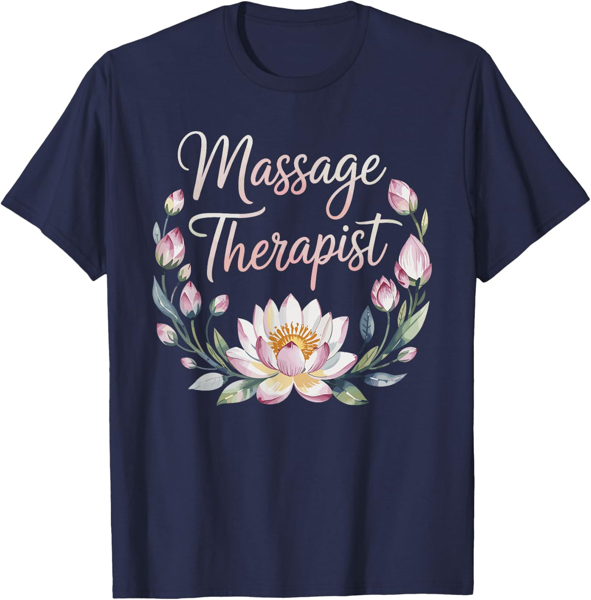 Massage Therapist Life Masseur and Masseuse Floral T-Shirt - Navy Blue