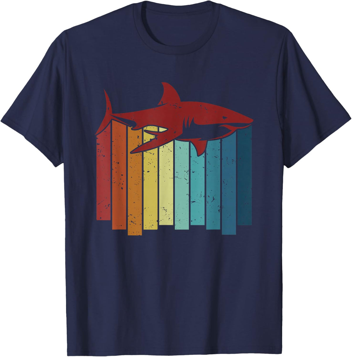 Retro Hammerhead White Whale Lover Shark T-Shirt - Navy Blue