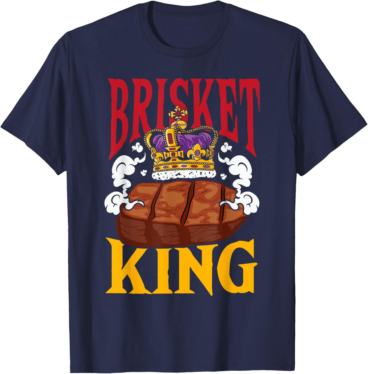 BBQ Meat Smoked Beef Slow-Cooked Beef Brisket King T-Shirt - Navy Blue