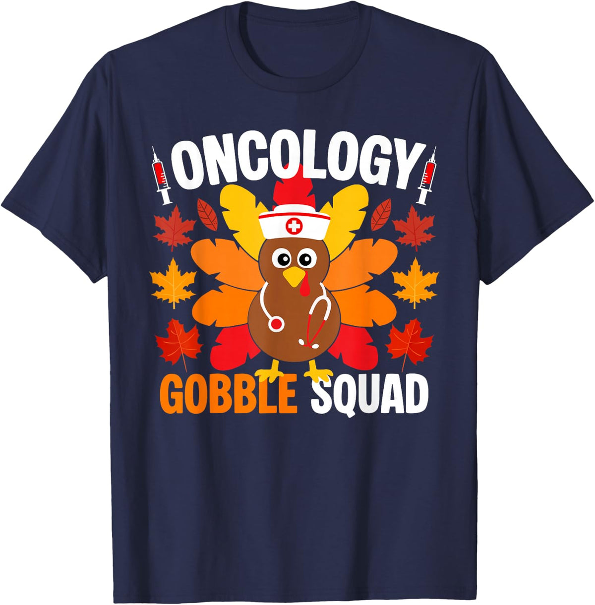 Oncology Gobble Squad Nurse Fall Turkey Thanksgiving T-Shirt - Navy Blue
