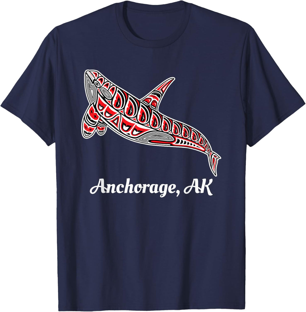 Native American Anchorage, Alaska Upward Orca Killer Whale T-Shirt - Navy Blue
