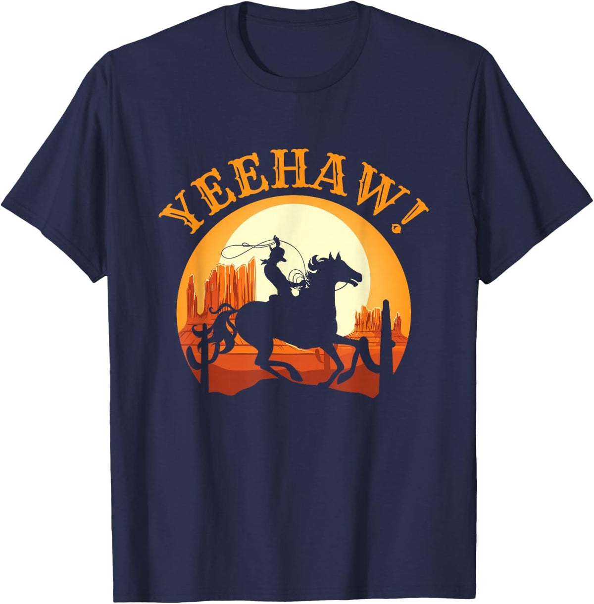 Howdy Cowboy Rodeo Riding Lover Saying Yeehaw! Gift T-Shirt - Navy Blue