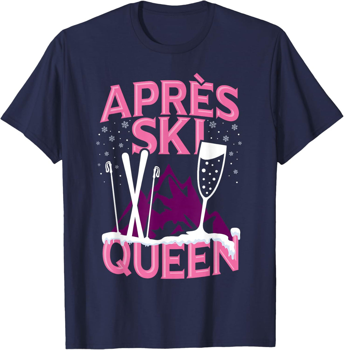 Funny Apres Ski Queen Skiing Winter Sports Party Fun T-Shirt - Navy Blue