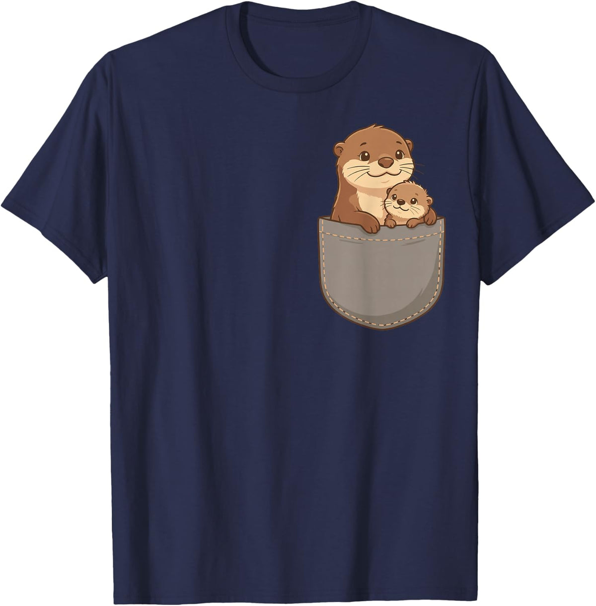 Cute Otter Pocket Minimalist Otters Wildlife Animal Lover T-Shirt - Navy Blue