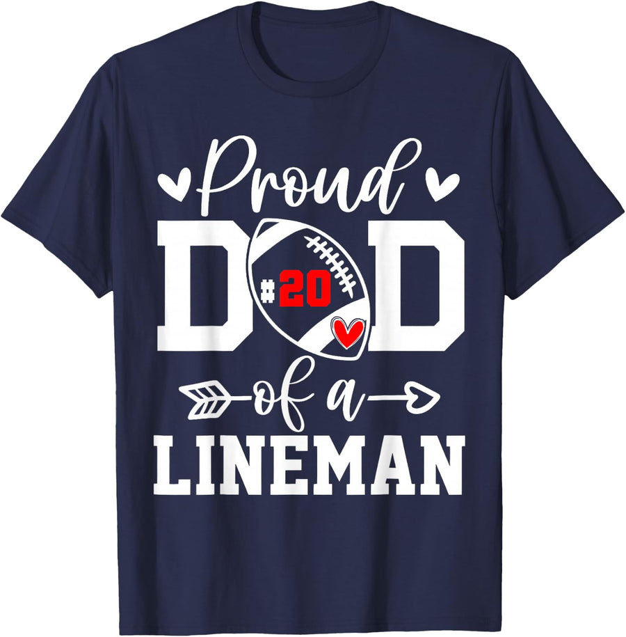 Jersey Number 20 Proud Dad Lineman Football Game Day T-Shirt - Navy Blue
