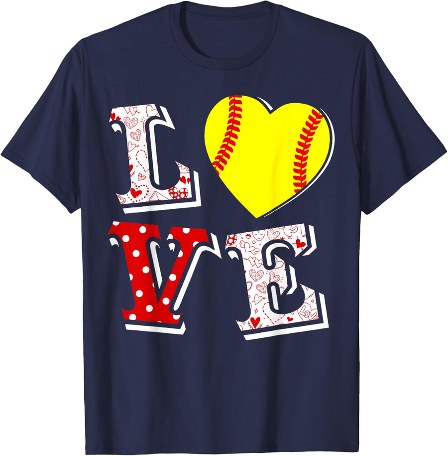 Valentine LOVE Softball Heart Valentine day Women Men gift T-Shirt - Navy Blue