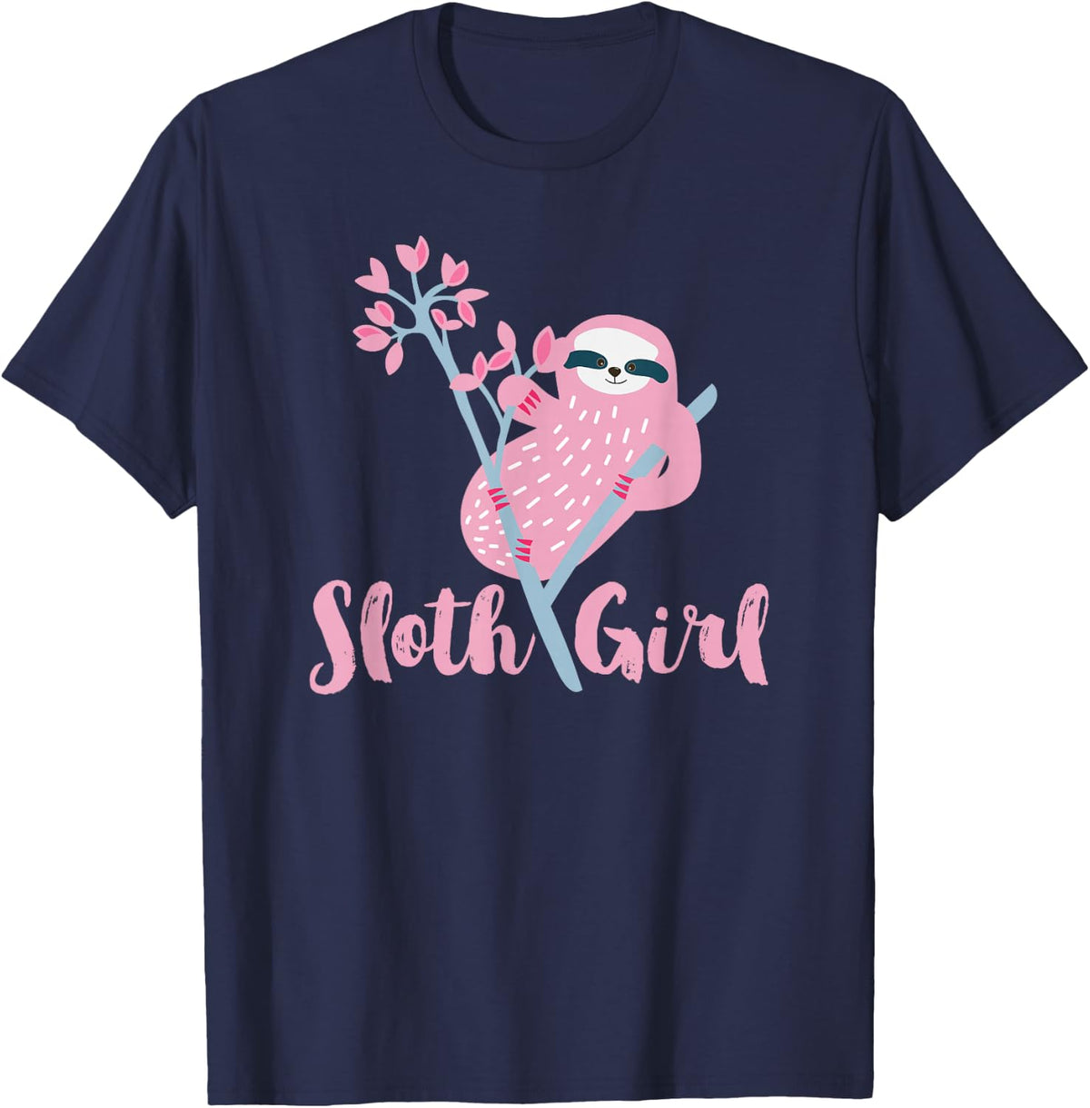 Cute Sloth Girl - Pink Sloth T-Shirt - Navy Blue
