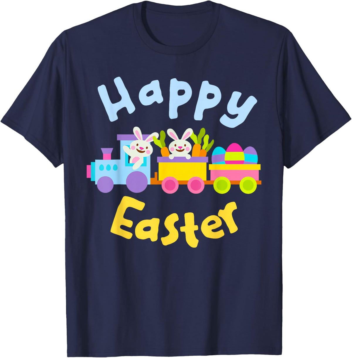 Happy Easter Bunny Train for Boys Girls Kids and Teens T-Shirt - Navy Blue
