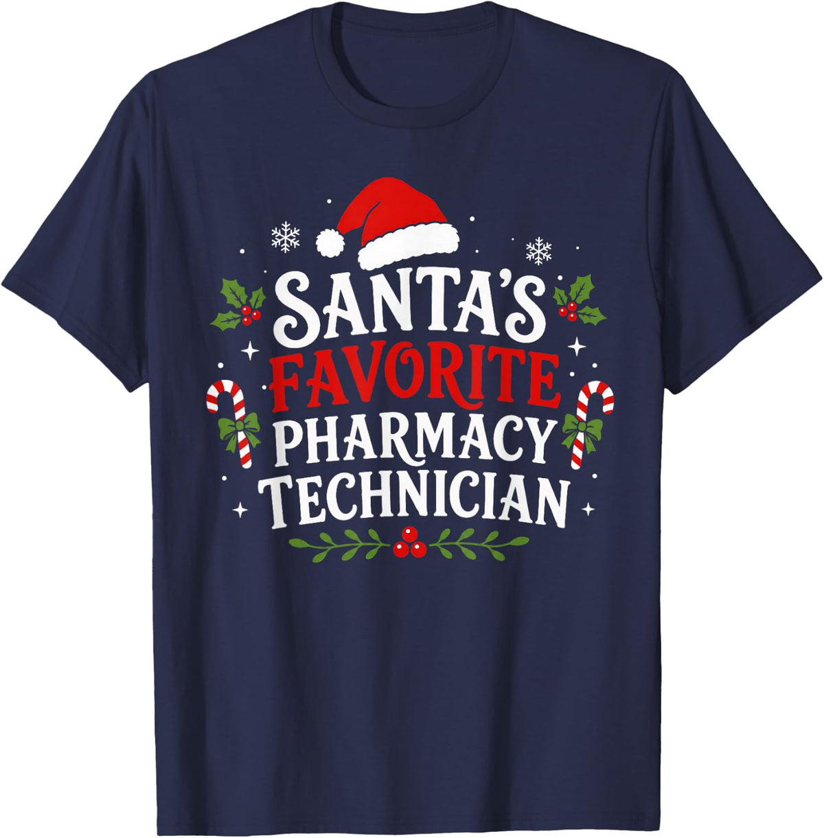 Christmas Santa Pharmacy Tech Technician Pharmacist Student T-Shirt - Navy Blue