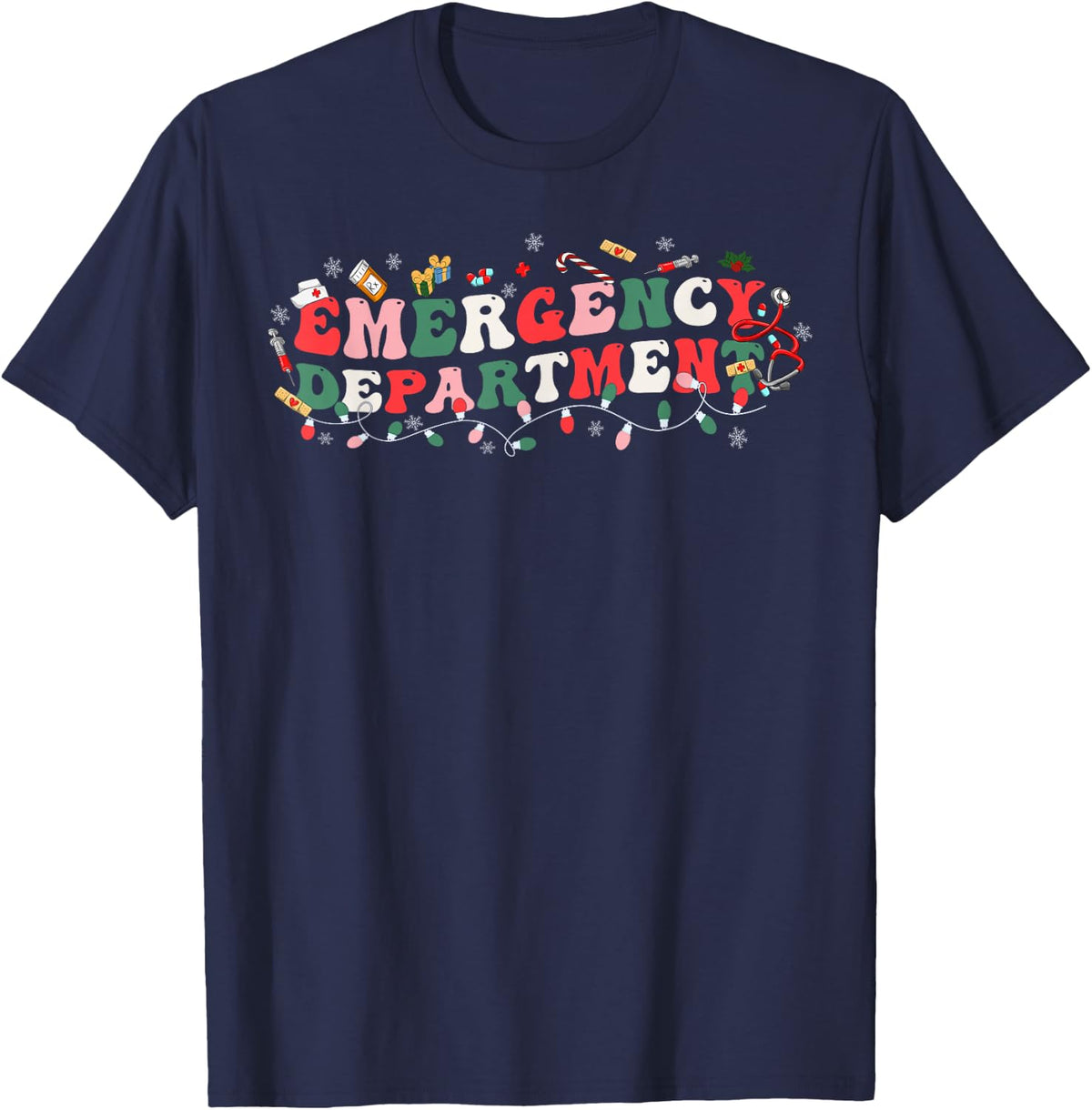 Emergency Department ER Nurse Christmas Ed Nurse Tech T-Shirt - Navy Blue