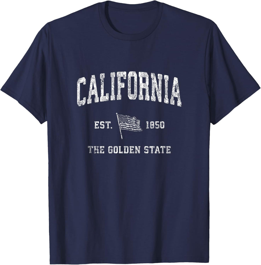 California CA T-Shirt Vintage US Flag Sports Design Tee T-Shirt - Navy Blue