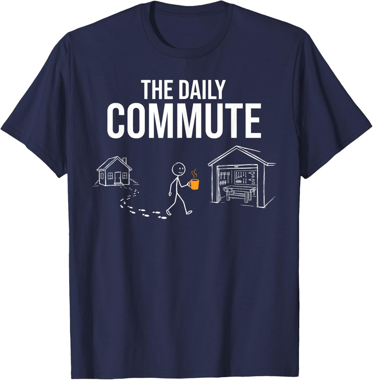 The Daily Commute Funny Woodworker Carpenter Humor T-Shirt - Navy Blue