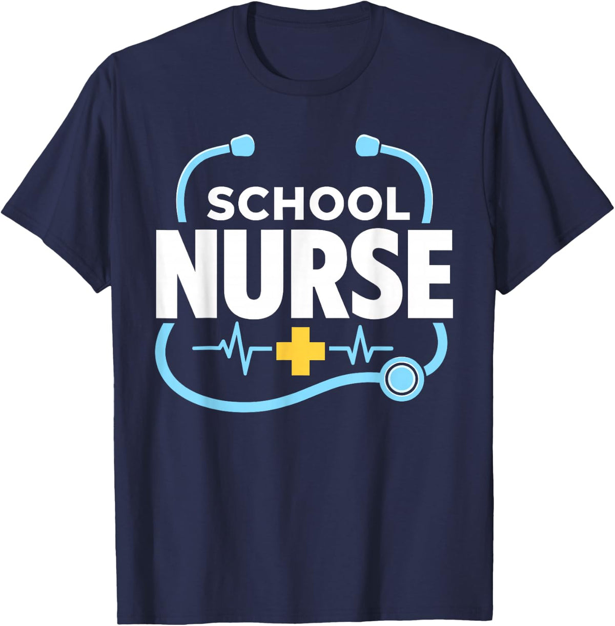 School Nurse Stethoscope Heartbeat Medical Profession T-Shirt - Navy Blue