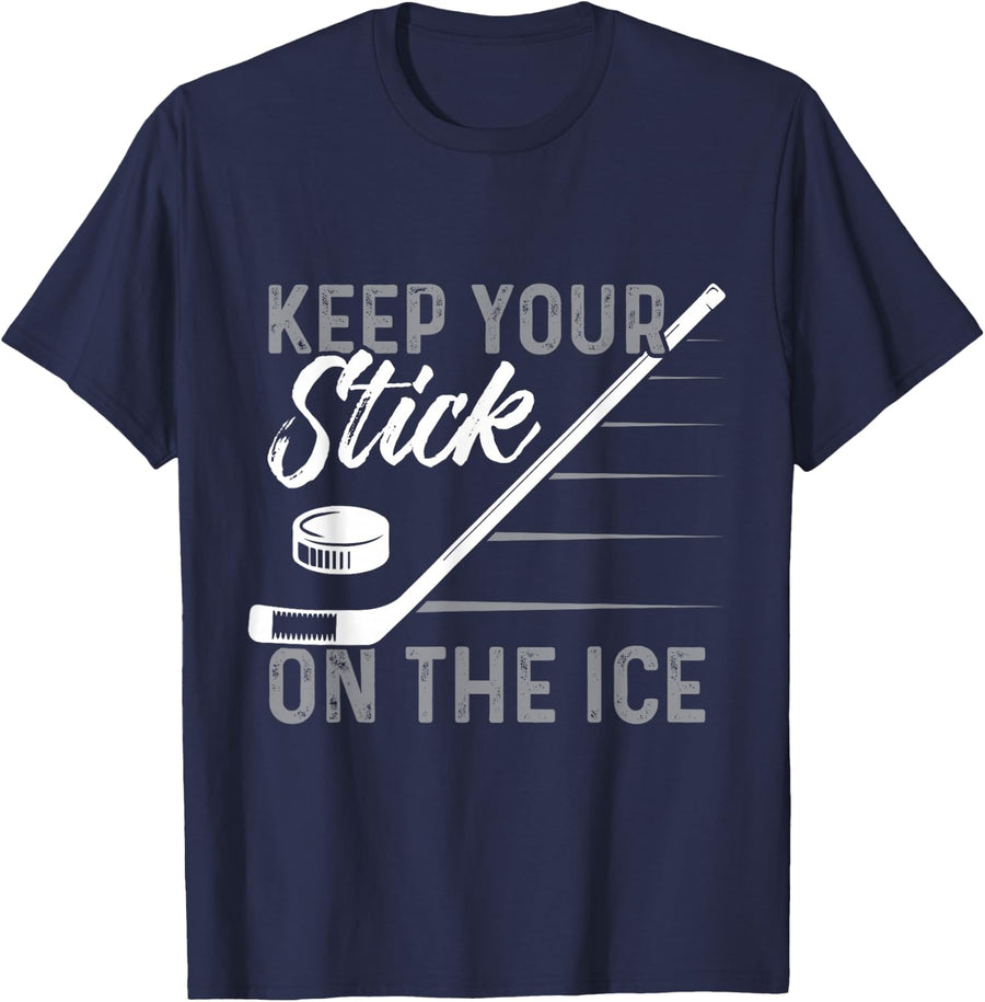 Keep Your Stick on the Ice Fun Goalkeeper Ice Sports T-Shirt - Navy Blue