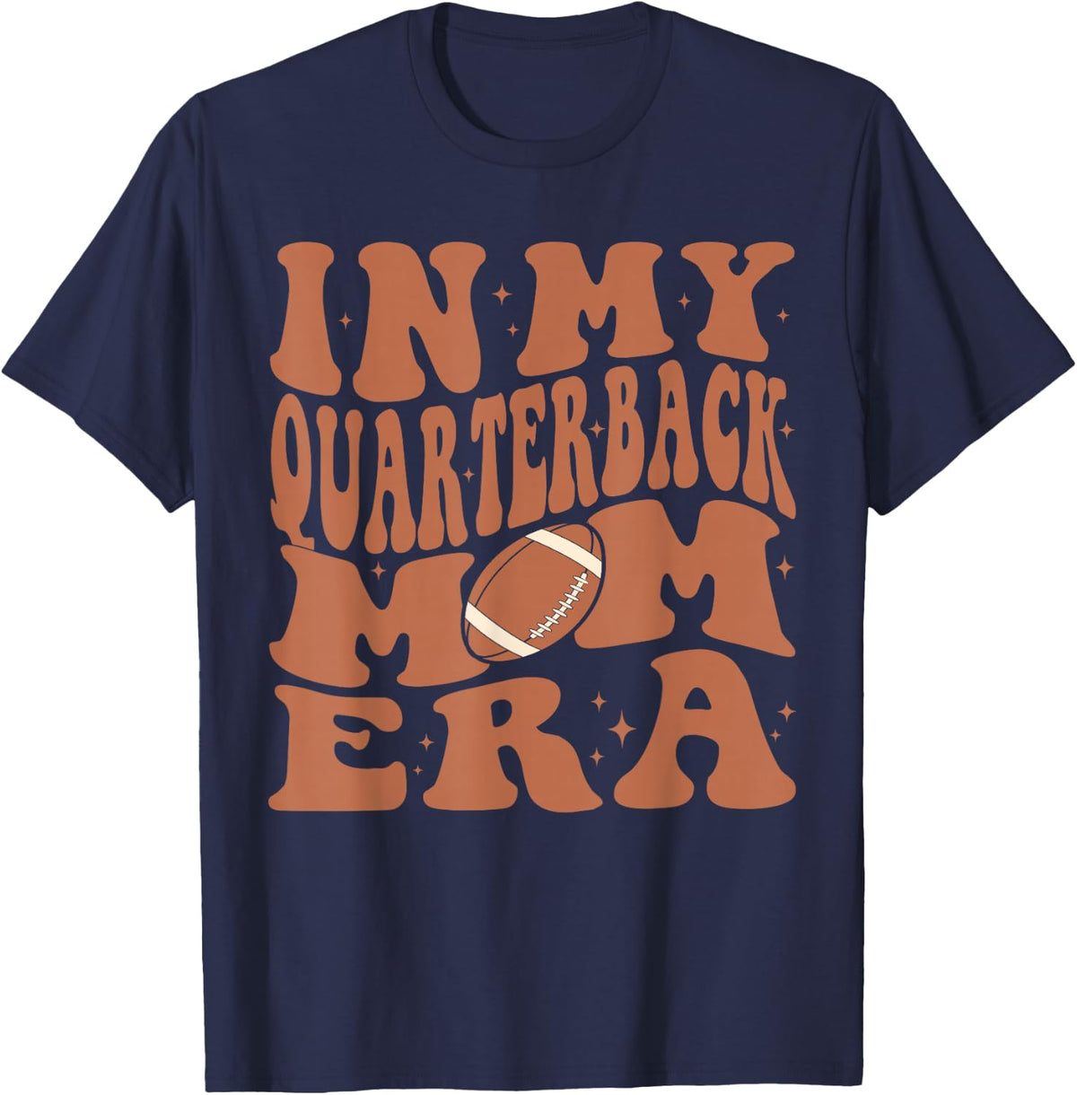 In My Quarterback Mom Football Era Groovy QB Mama Christmas T-Shirt - Navy Blue