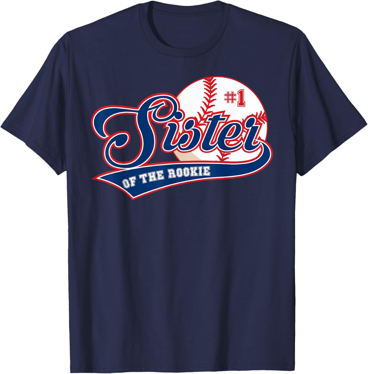 Sister of Rookie 1st Birthday Baseball Theme Matching Party T-Shirt - Navy Blue