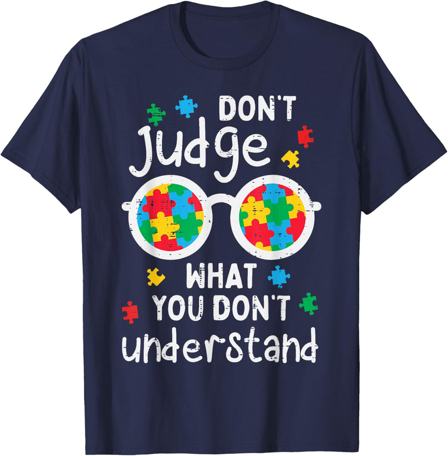 Dont Judge What You Dont Understand Autism Sunglasses Kids T-Shirt - Navy Blue