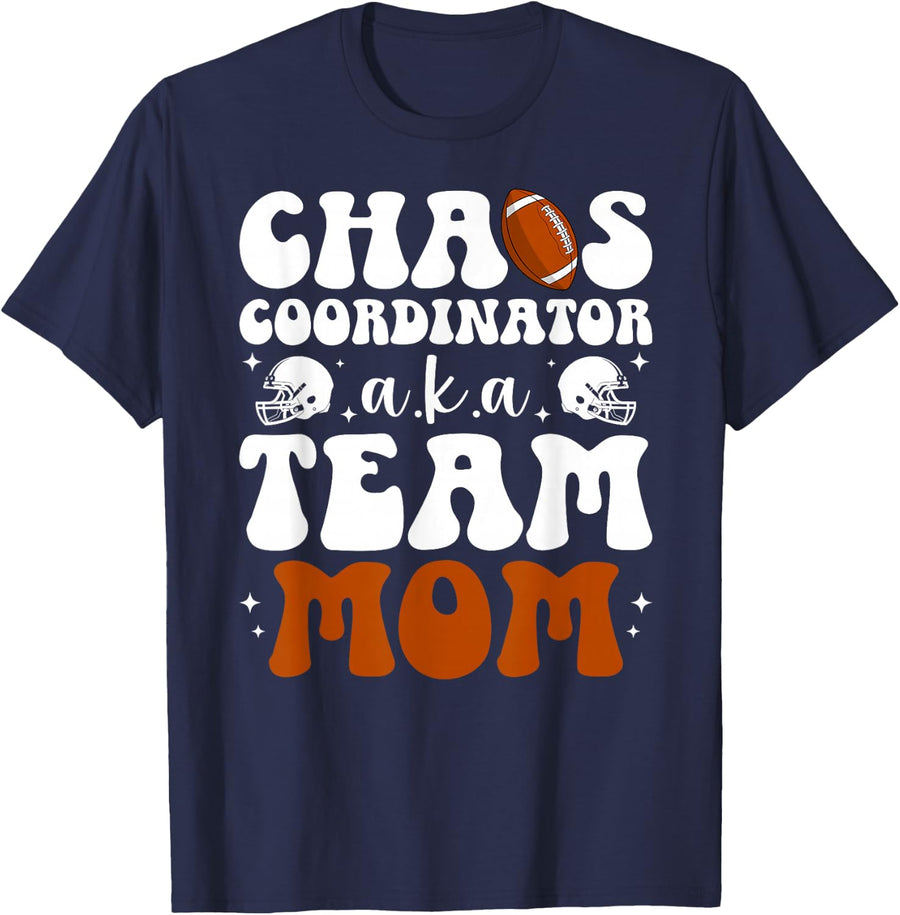 Chaos Coordinator Football Team Mom T-Shirt for Mama Tees Women - Navy Blue
