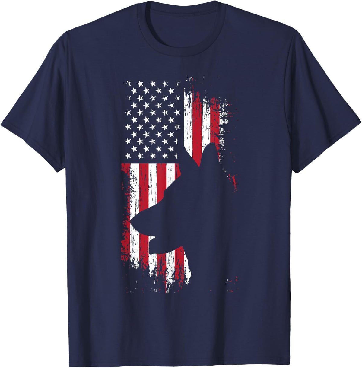 German Shepherd American Flag Shirt USA Patriotic Dog Gift T-Shirt - Navy Blue
