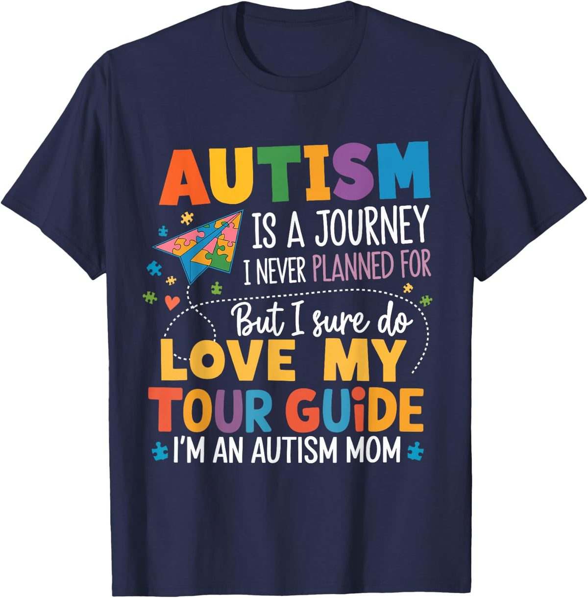 Autism Mom Awareness Autism Journey Tour Guide T-Shirt - Navy Blue