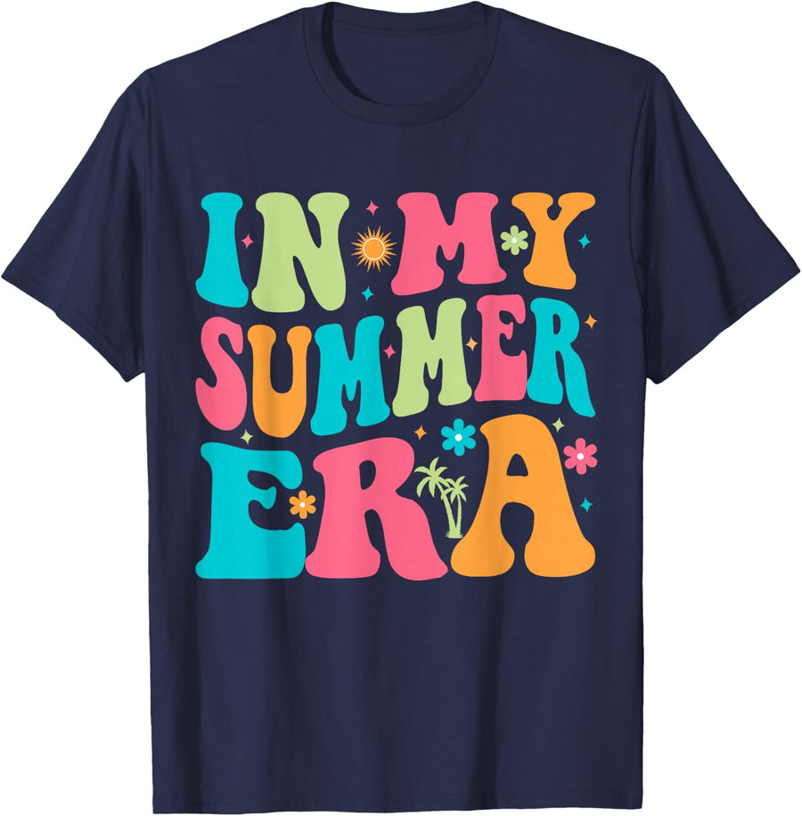 In My Summer Era Groovy Last Day of School Teacher Tees T-Shirts for Men Women - Navy Blue