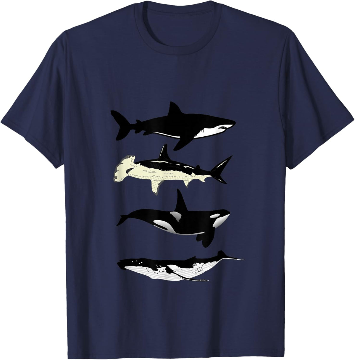 Shark whale orca Ocean Animals T-Shirt - Navy Blue