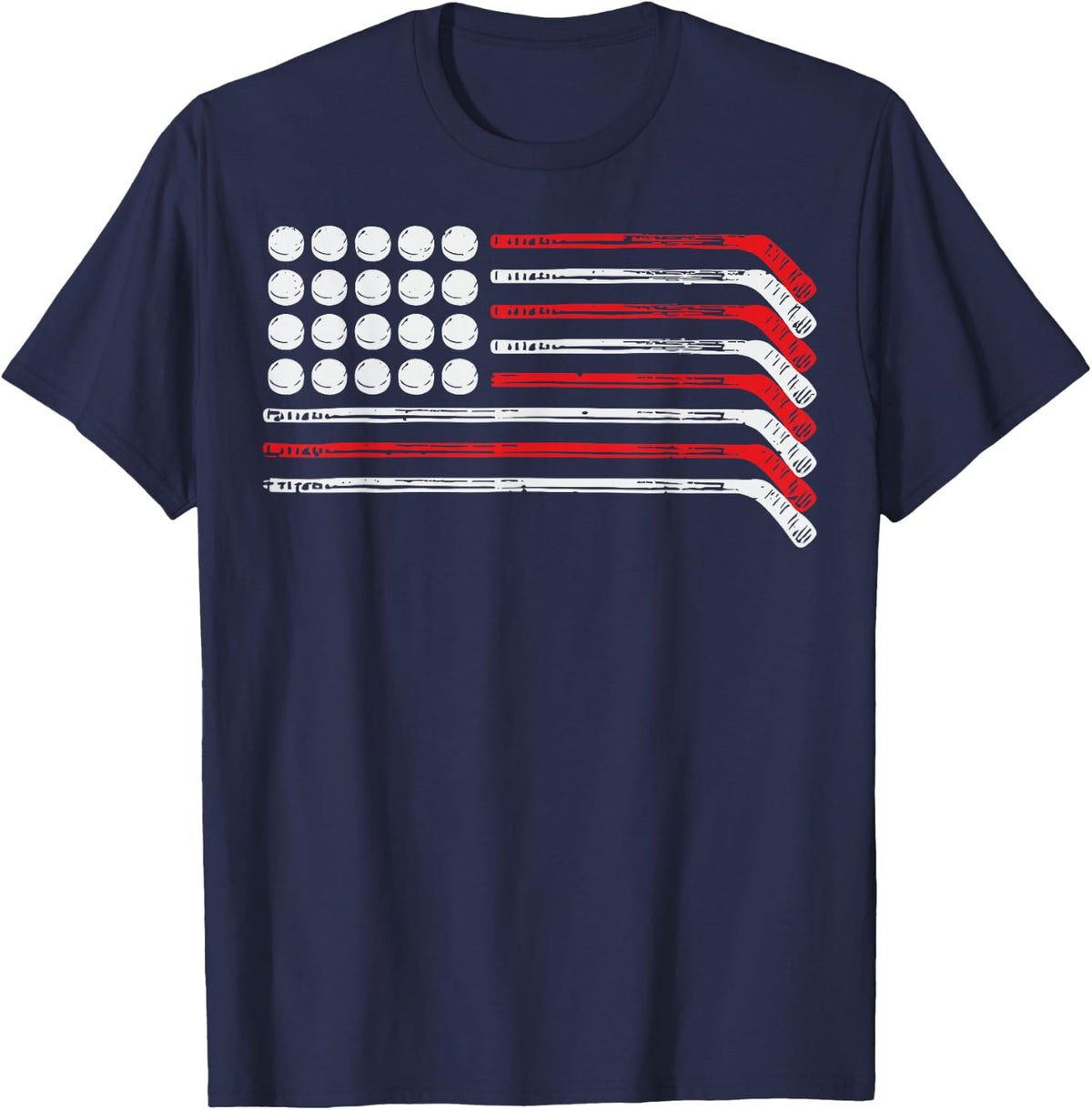 Ice Hockey USA Flag T-Shirt - Navy Blue
