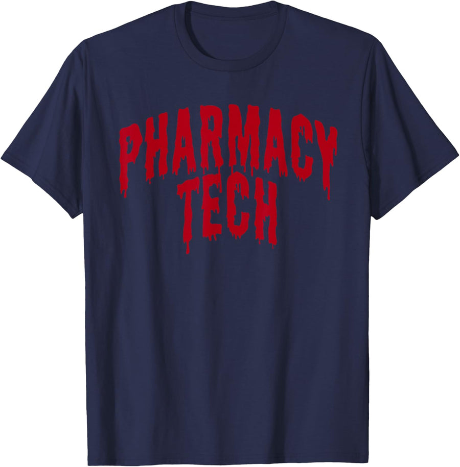 Pharmacy Tech Halloween Spooky Pharma Technician October T-Shirt - Navy Blue