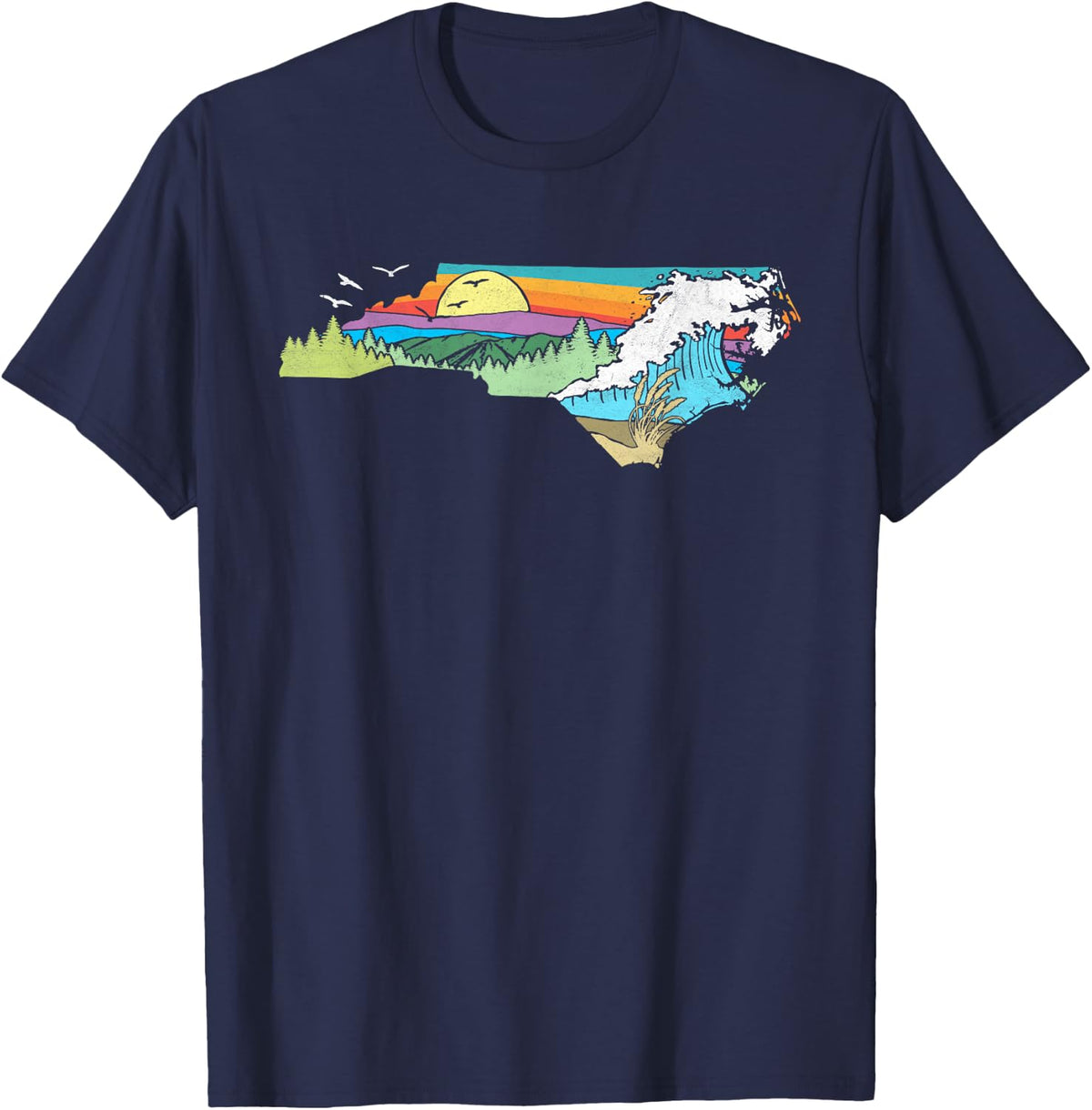 North Carolina Outdoors Retro Nature Lover Graphic T-Shirt Small - Navy Blue
