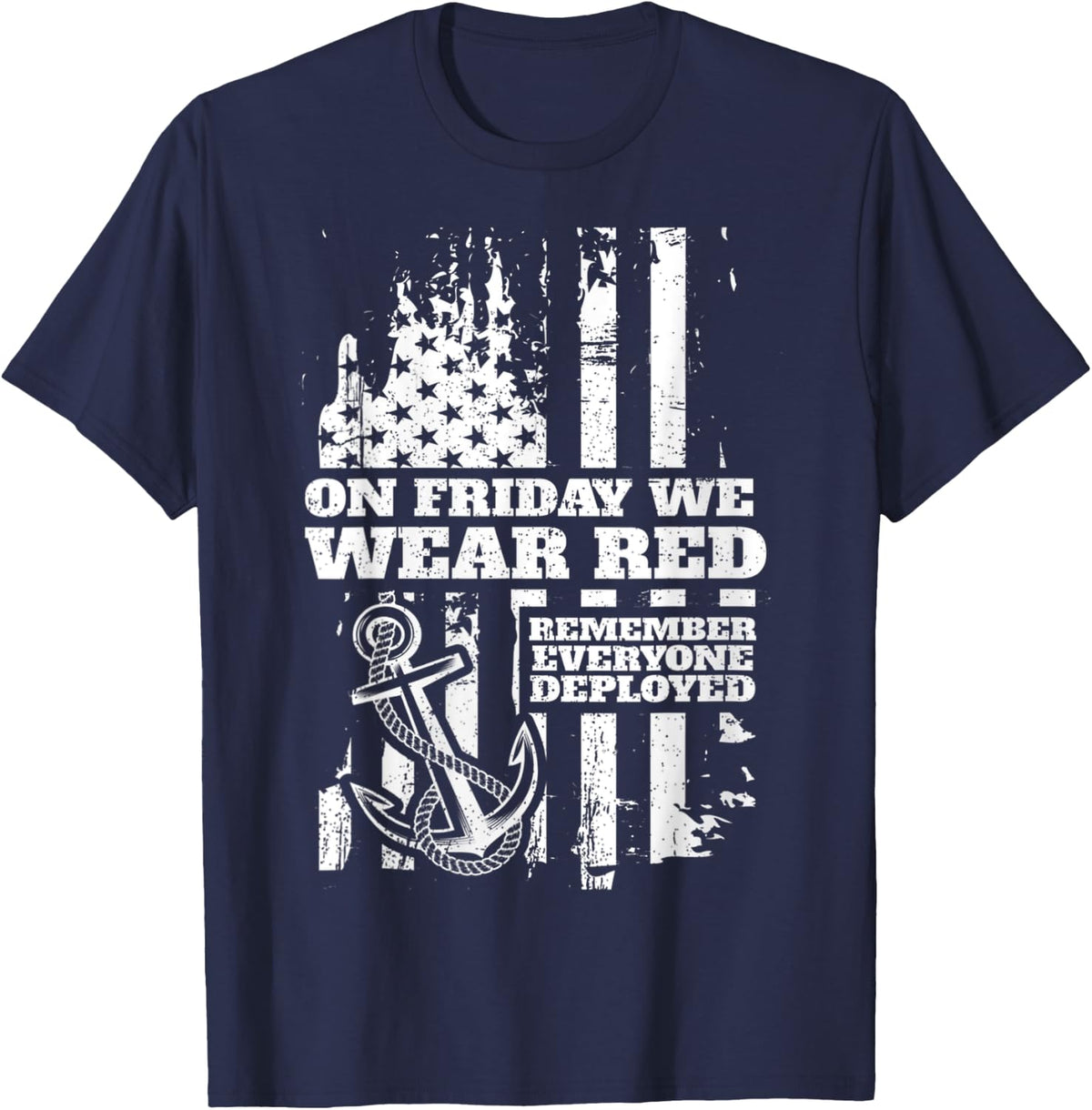 On Friday We Wear Red Friday Military Support troops US Flag T-Shirt - Navy Blue