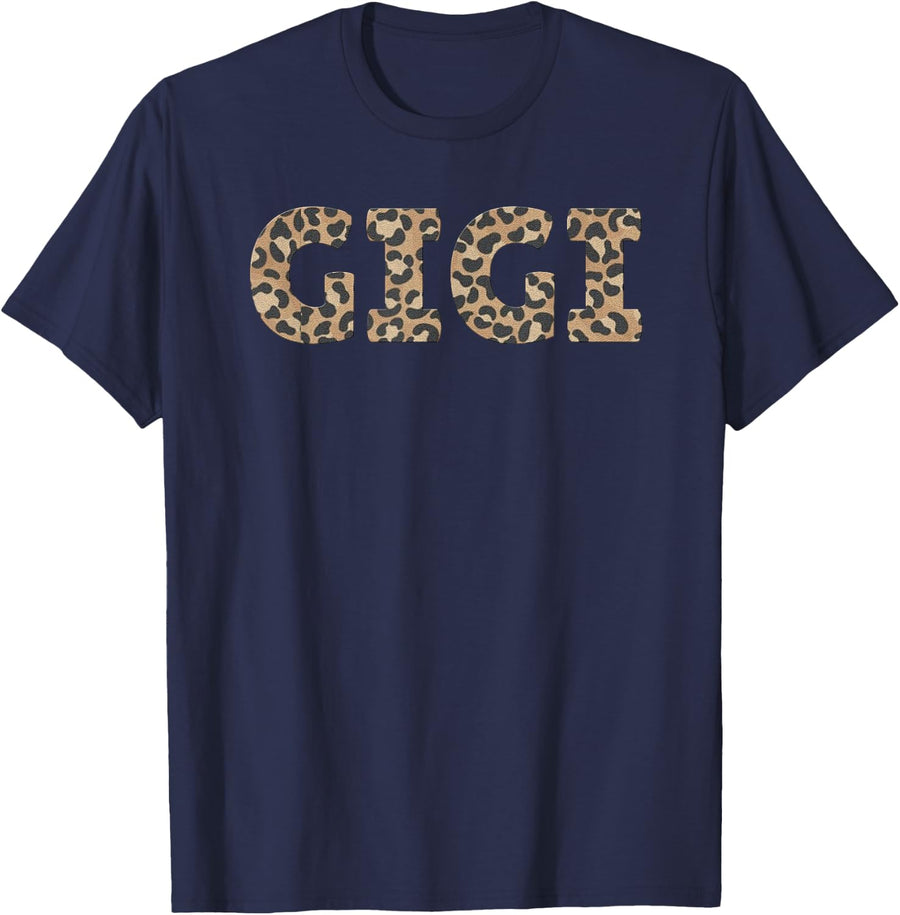 GIGI Leopard Cheetah Animal Print Proud Grandma Grandmother T-Shirt - Navy Blue