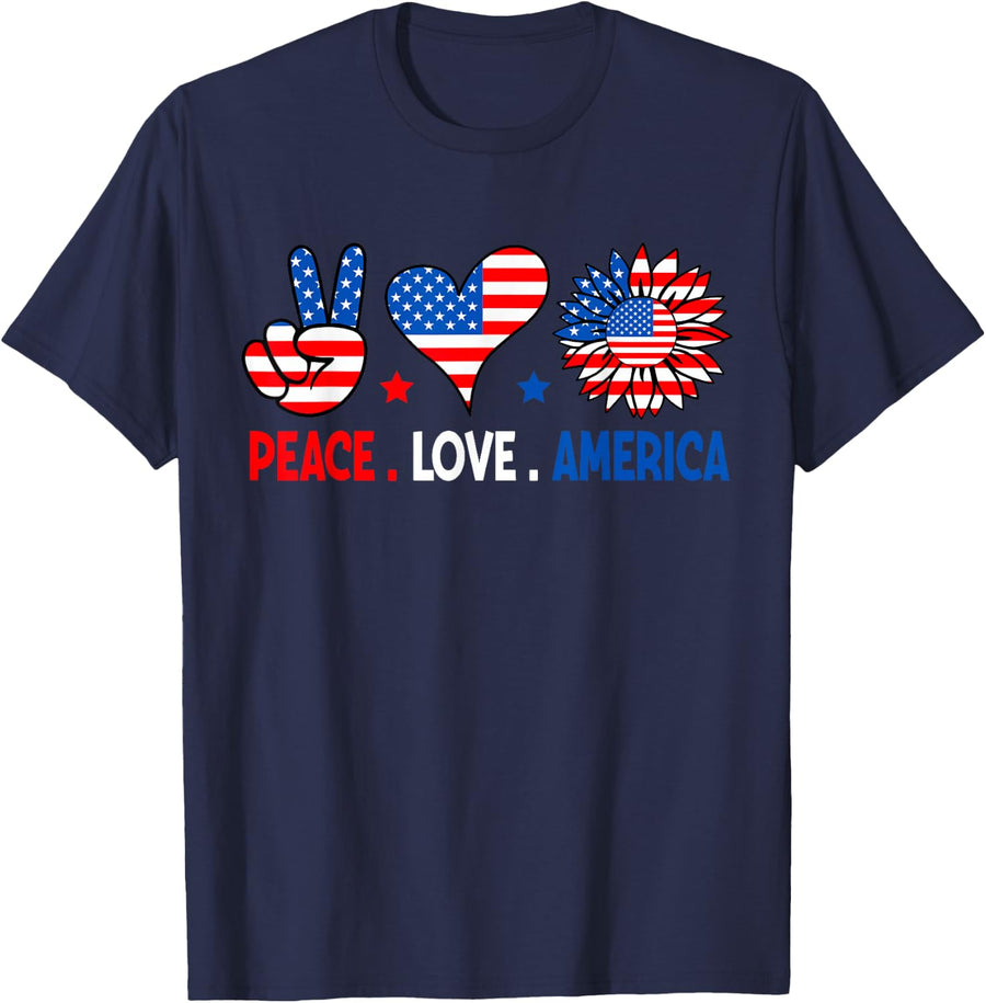 4th Of July Peace Love America US Flag Fourth Of July T-Shirt - Navy Blue