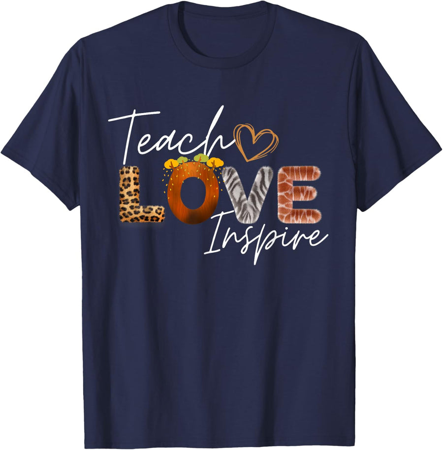 Teach Love Inspire Leopard safari Back to School T-Shirt - Navy Blue