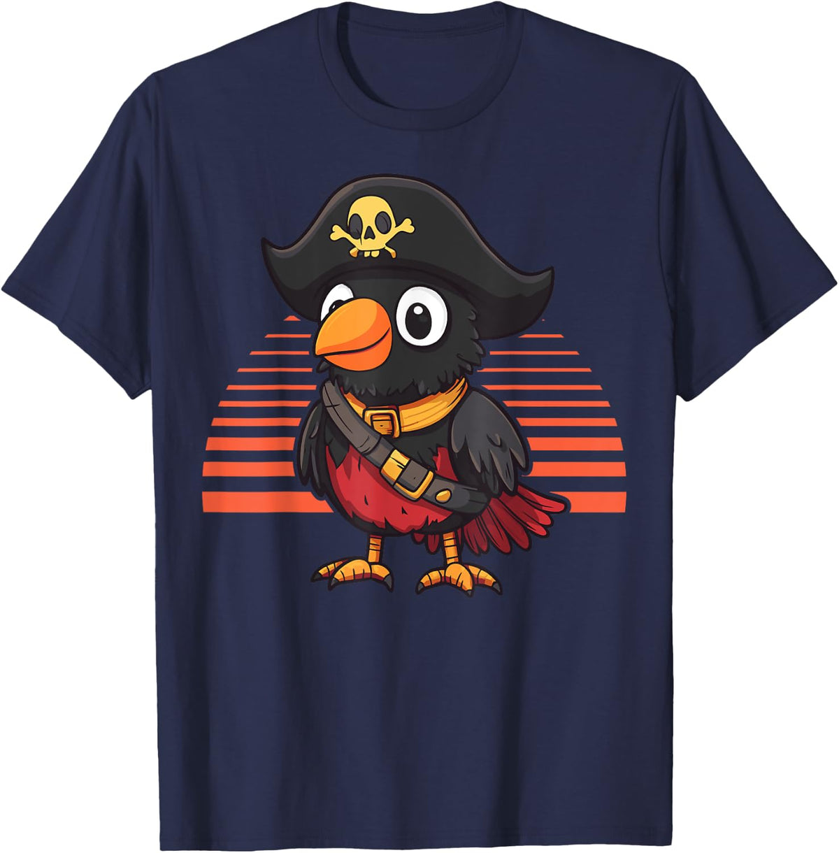 Cute Pirate Crow Raven Bird T-Shirt - Navy Blue