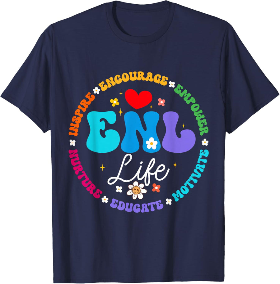 ENL Life Teacher Squad English New Language Squad Crew T-Shirt - Navy Blue