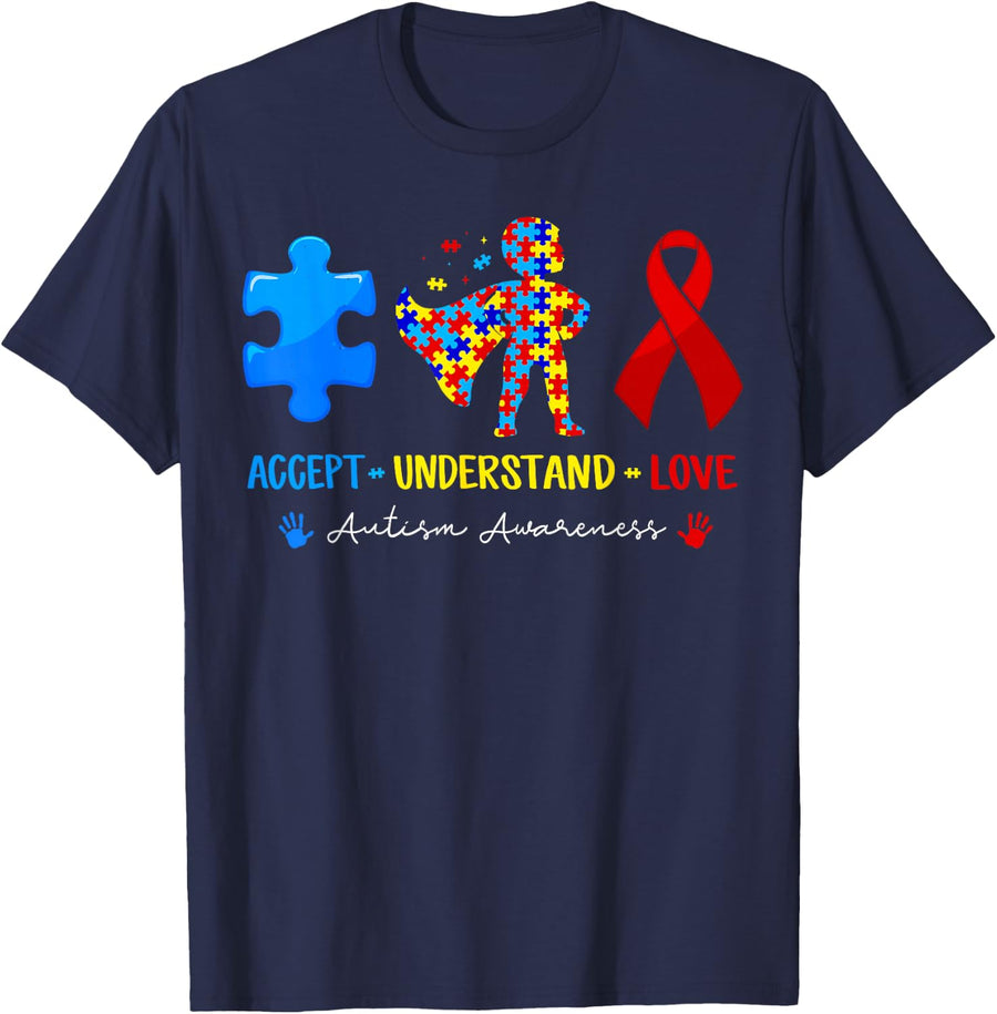 Accept Understand Love for Teacher Boys Kid Autism Awareness T-Shirt - Navy Blue