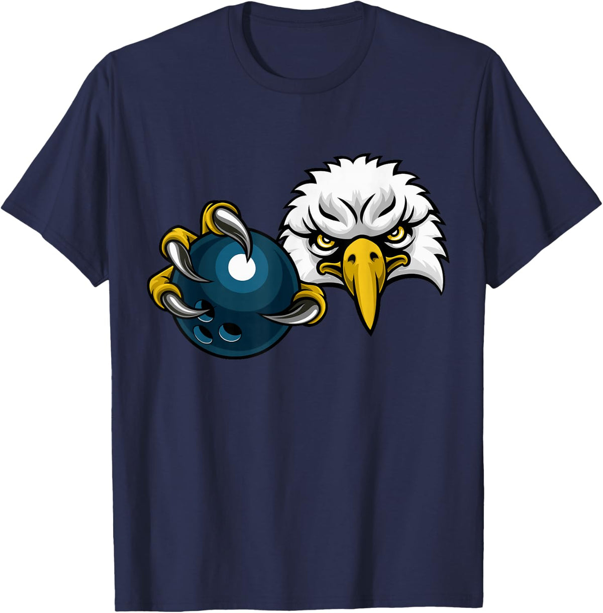 Eagle Hawk Bowling Ball Bald Eagles Cartoon Character T-Shirt - Navy Blue