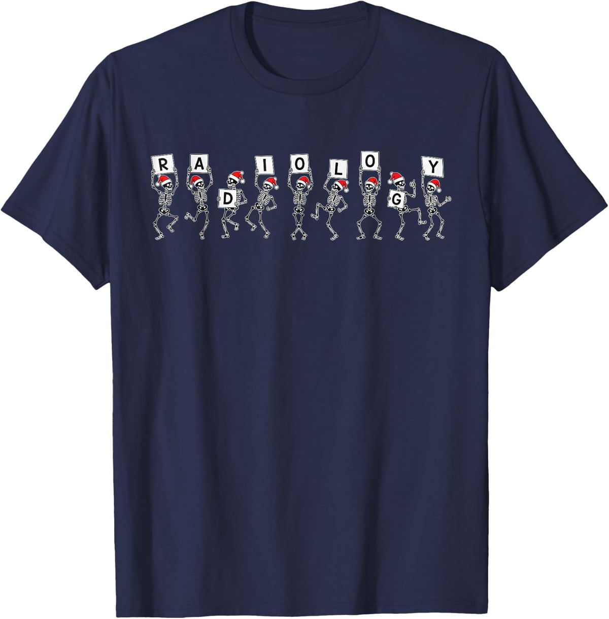 Radiology Santa Skeleton Dancing X-Ray Tech Xmas Rad Tech T-Shirt - Navy Blue