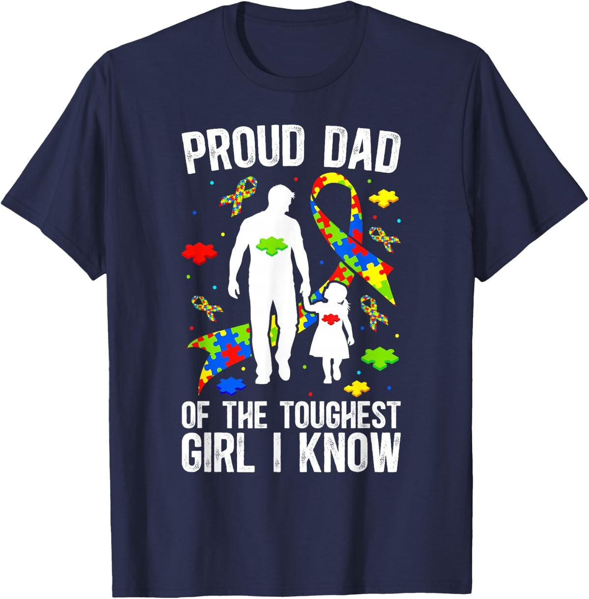 Proud Dad Autism Dad Autism Awareness Autism Warrior Father T-Shirt - Navy Blue