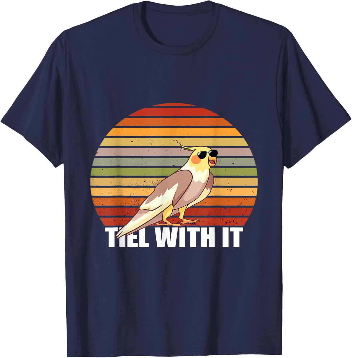 Cockatiel Retro Vintage Parrot Sunset Tiel With It Sunglass T-Shirt - Navy Blue