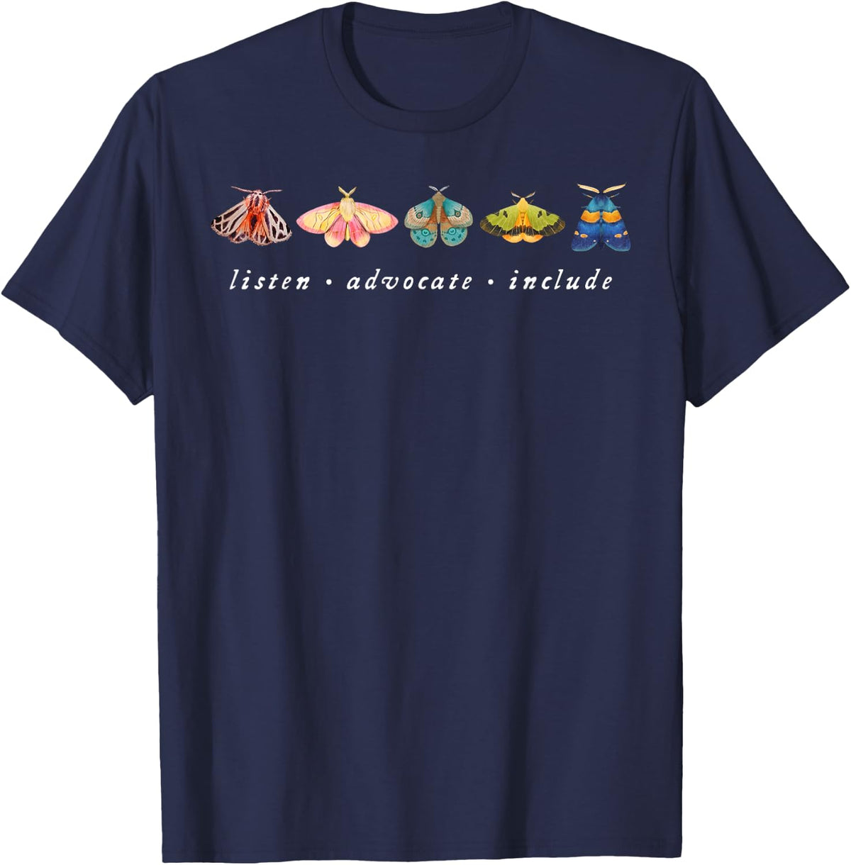 Listen Advocate Include Butterfly SPED Teacher Neurodiverse T-Shirt - Navy Blue