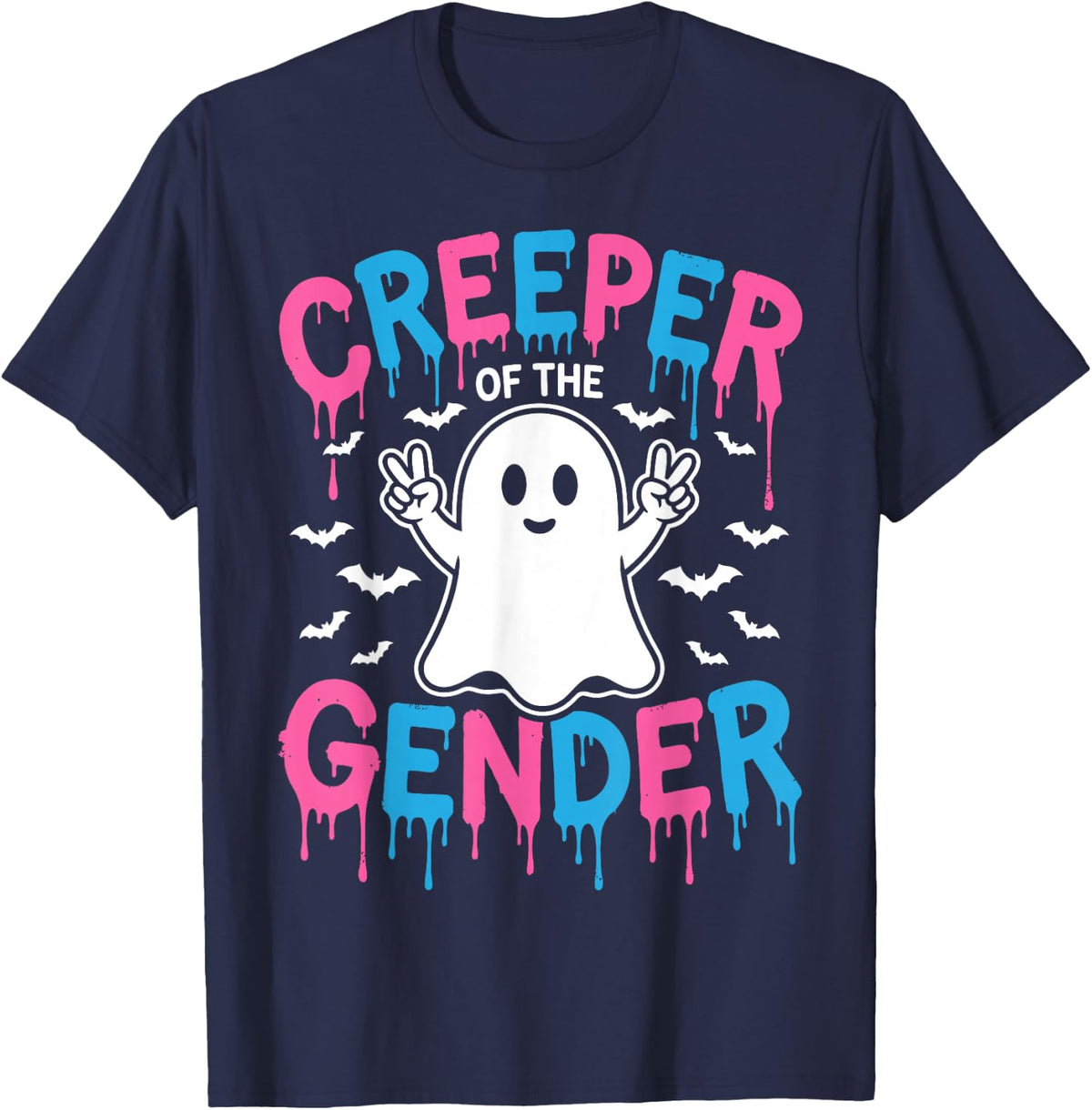 Halloween Funny Creeper Gender Reveal Party T-Shirt - Navy Blue