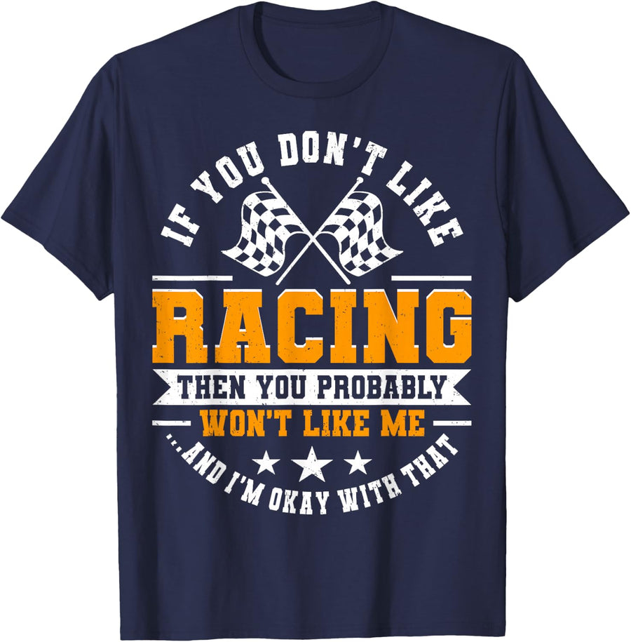 Dirt Track Racing Automobile MX Motocross Race Car Racers T-Shirt - Navy Blue