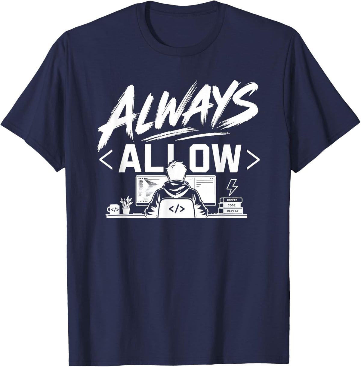 Always Allow Funny AI Coder Vibe Coding Programmer Coder T-Shirt - Navy Blue