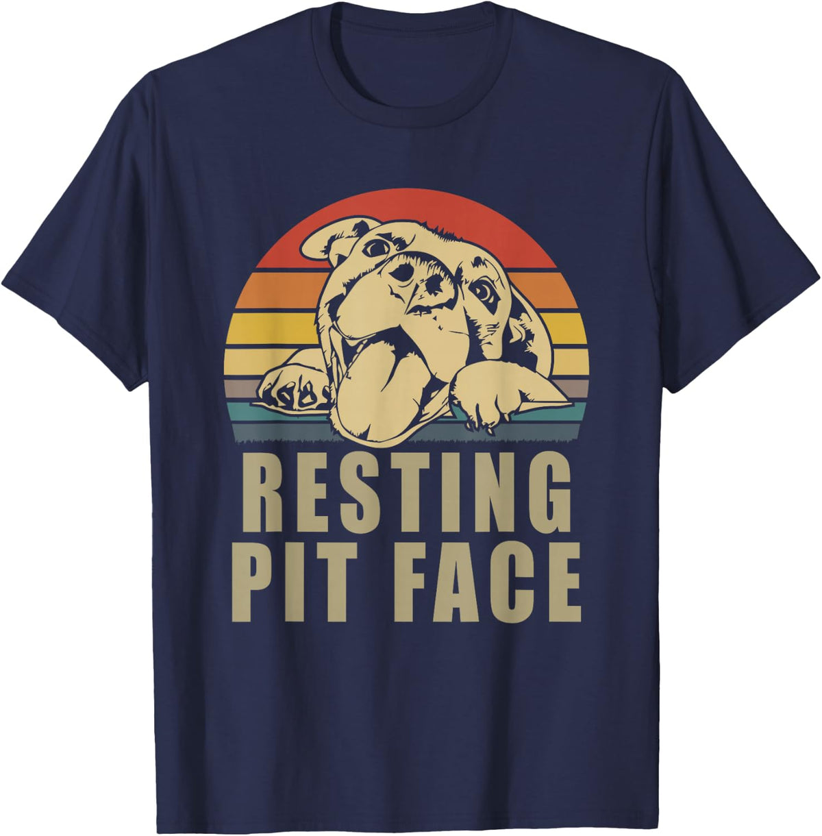 Resting Pit Face Vintage Pitbull Lovers Gift Tee Face T-Shirt - Navy Blue