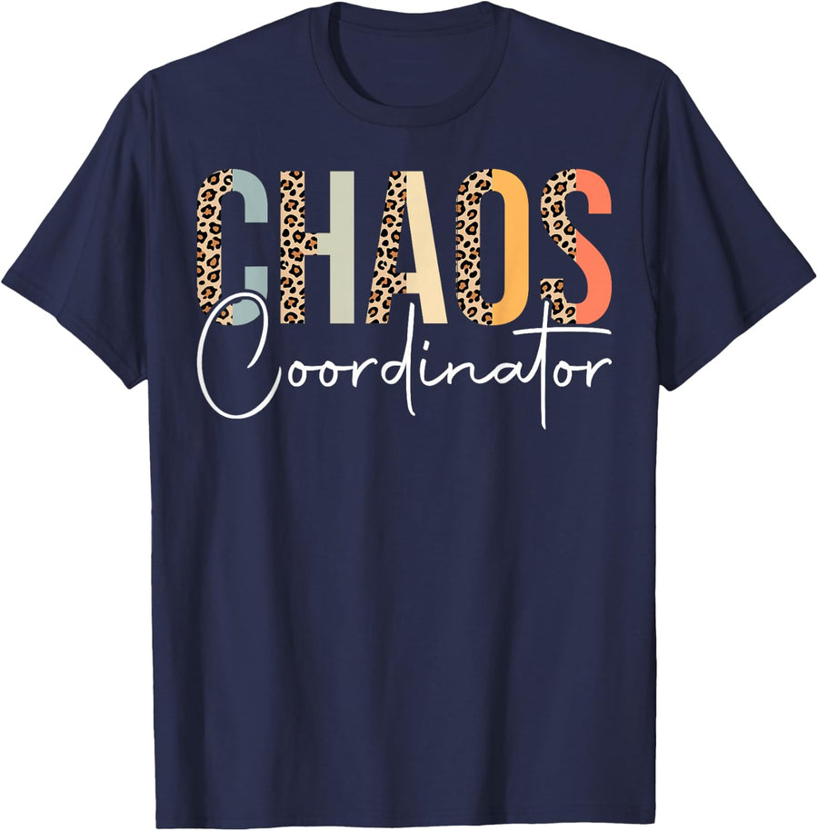 Chaos Coordinator Teacher Leopard Educator Teaching T-Shirt - Navy Blue