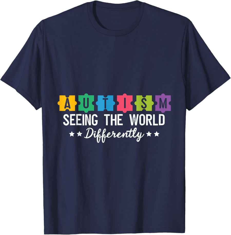 Autism Seeing The World Differently Autistic ASD T-Shirt - Navy Blue