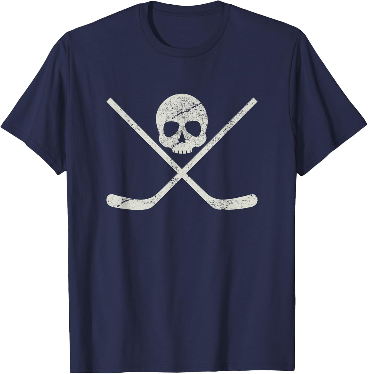 Distressed Ice Hockey Goon Pirate Skull Sticks T-Shirt T-Shirt - Navy Blue